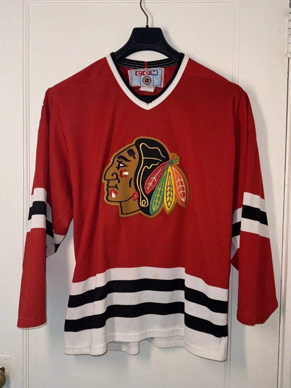 CCM Chicago Blackhawks Red Hockey Jersey L Made in Canada